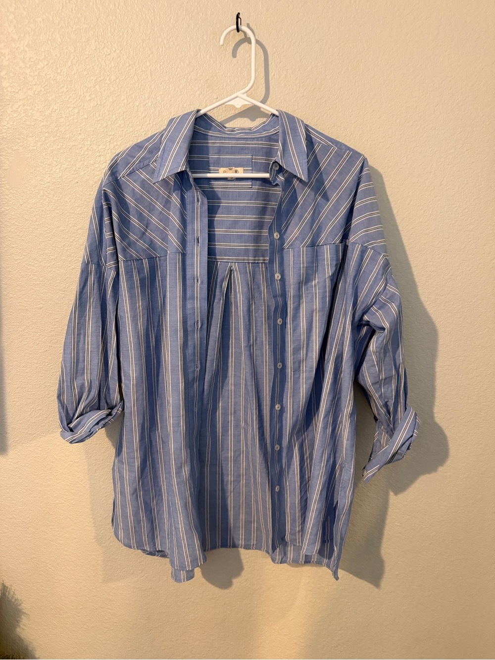 Pilcro Blue and White Striped Casual Button-Down Shirt
